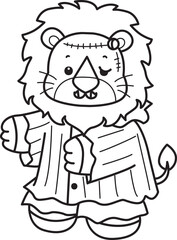 Outline of Cute Lion icon. Lineart of Funny baby Lion animal series stock illustration. life of fluffy Lion designs.