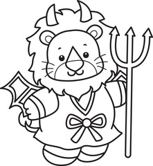 Outline of Cute Lion icon. Lineart of Funny baby Lion animal series stock illustration. life of fluffy Lion designs.