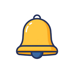 Fototapeta premium A vibrant cartoon illustration of a gold-colored bell with a blue clapper, outlined in dark blue.