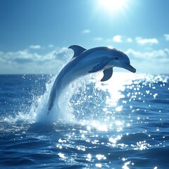Fototapeta premium Majestic Dolphin Leaps in Ocean Sunlight