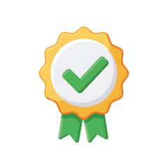 Validation seal with a green checkmark on a gold badge with green ribbons on a black background icon