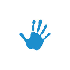 Vibrant Blue Handprint Symbolizing Care, Support, and Human Connection, Simple Vector Graphic for Charity and Social Causes, Child or Adult Palm Print Icon, Representing Identity and Individuality