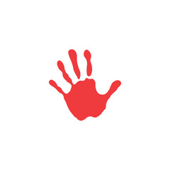 Vivid Red Handprint Symbolizing Warning, Stop, and Human Impact, Bold Vector Graphic for Alerts and Social Messages, Expressive Red Palm Print Icon, Representing Danger, Activism, and Human Connection