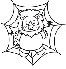 Outline of Cute Lion icon. Lineart of Funny baby Lion animal series stock illustration. life of fluffy Lion designs.