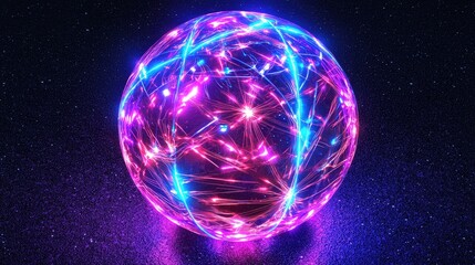 A glowing, vibrant sphere with intricate luminous lines.