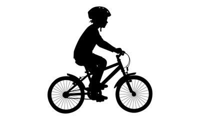 Kid riding bicycle silhouette wearing helmet vector design