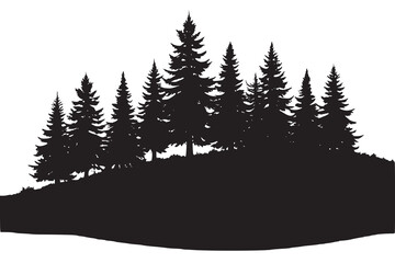 Fototapeta premium Silhouette of Pine Trees on Hill Landscape Vector Illustration