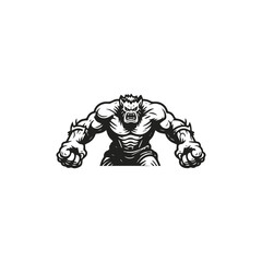 Angry burning titan monster engraving style vector logo design flat vector