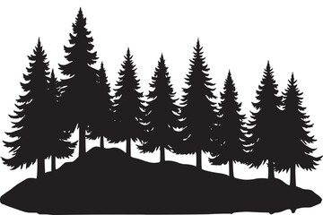 Fototapeta premium Silhouette of Pine Trees on Hill Landscape Vector Illustration