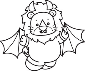 Outline of Cute Lion icon. Lineart of Funny baby Lion animal series stock illustration. life of fluffy Lion designs.