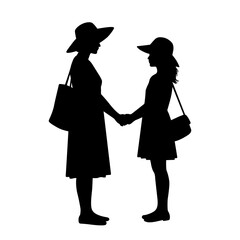 Mother and daughter holding hands silhouette vector art