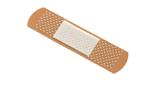 Isolated adhesive bandage on white background providing wound care and first aid treatment needs