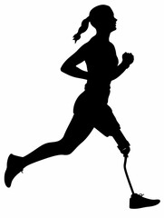 Silhouette of Amputee Runner with Prosthetic Leg – Adaptive Athlete Running Vector on White Background, Inspirational Sports and Disability Concept