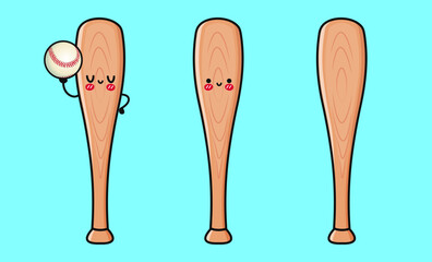 Whimsical depiction of three Baseball Bats with cute faces, perfect for playful designs and projects.