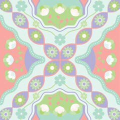 Seamless floral pattern with vintage pink flowers, butterflies, and birds, a decorative vector illustration for textile design or spring wallpaper
