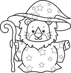 Coloring book of Cute Lion icon. Outline of Funny baby Lion animal series stock illustration. life of fluffy Lion designs.
