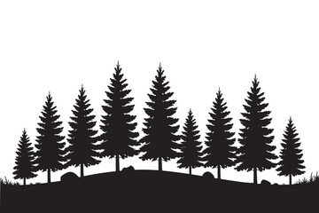 Obraz premium Silhouette of Pine Trees on Hill Landscape Vector Illustration