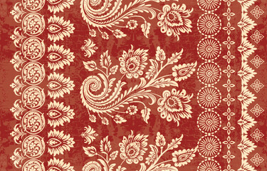 floral pattern vintage ethnic modern embroidery texture boho design vector illustration hand drawn pink flower motif branches leaves wallpaper seamless background border.