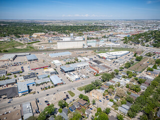 City view from above with a lot of buildings and cars