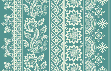 floral pattern vintage ethnic modern embroidery texture boho design vector illustration hand drawn pink flower motif branches leaves wallpaper seamless background border.