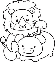 Coloring book of Cute Lion icon. Outline of Funny baby Lion animal series stock illustration. life of fluffy Lion designs.
