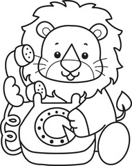 Coloring book of Cute Lion icon. Outline of Funny baby Lion animal series stock illustration. life of fluffy Lion designs.
