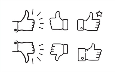 Outline Thumbs Up and Down Icon Set – Minimalist Feedback Symbols in Circles. Victor illustration 10