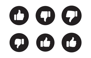 Thumbs Up and Down Icons Set - Like and Dislike Symbols in Black Circle Vector illustration eps 10.