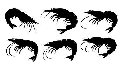 Set of shrimp silhouette vector