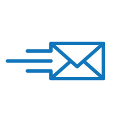 The image shows a flat logo design of an envelope in speed with a negative space arrow. The logo looks clean and sharp on a white background and can be used for mailing related purposes.