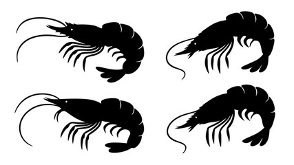 Obraz premium Set of shrimp silhouette vector