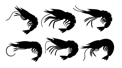 Set of shrimp silhouette vector