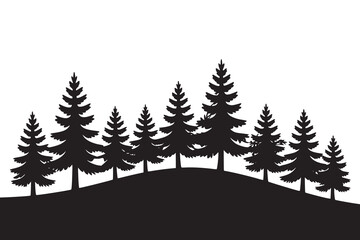 Silhouette of Pine Trees on Hill Landscape Vector Illustration
