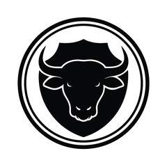 Black and White Bull Head Shield Icon