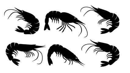 Set of shrimp silhouette vector