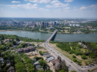City view with a bridge over a river