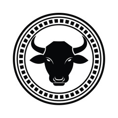 Black and White Bull Head in Circle Design