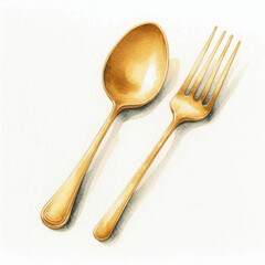 Aureate Flow gold spoon and fork isolated watercolor vector illustration svg