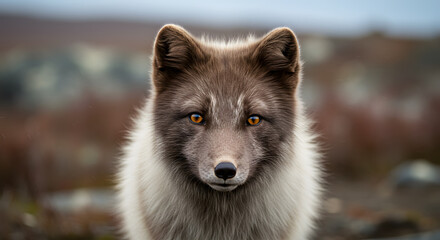 Arctic Fox Portrait: Focused Gaze in Tundra Landscape