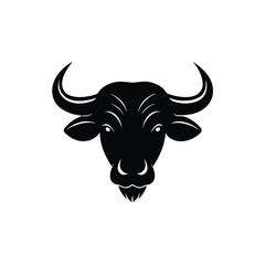 Black and White Wildebeest Head Silhouette Illustration