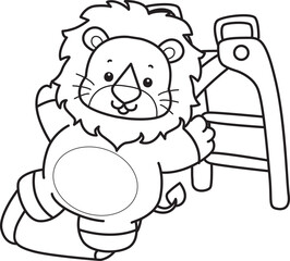 Coloring book of Cute Lion icon. Outline of Funny baby Lion animal series stock illustration. life of fluffy Lion designs.
