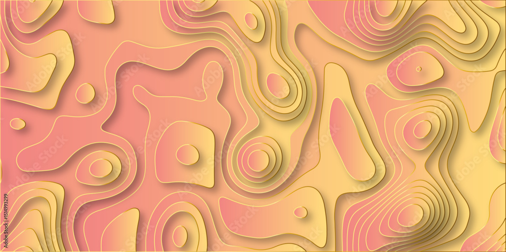Poster paper cut 3d render topography abstract, beautiful orange background. geometric map relief texture w