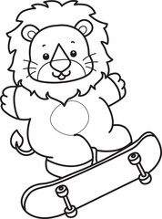Coloring book of Cute Lion icon. Outline of Funny baby Lion animal series stock illustration. life of fluffy Lion designs.
