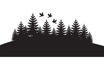 Obraz premium Silhouette of Pine Trees on Hill Landscape Vector Illustration