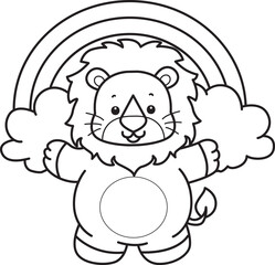 Coloring book of Cute Lion icon. Outline of Funny baby Lion animal series stock illustration. life of fluffy Lion designs.
