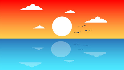 Summer Nature Landscape, Sunset at Sea in the Evening