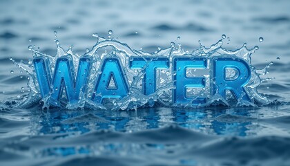 Captivating splash: dynamic blue water text effect in motion with water drops