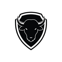Black and White Bull Head Shield Logo Design