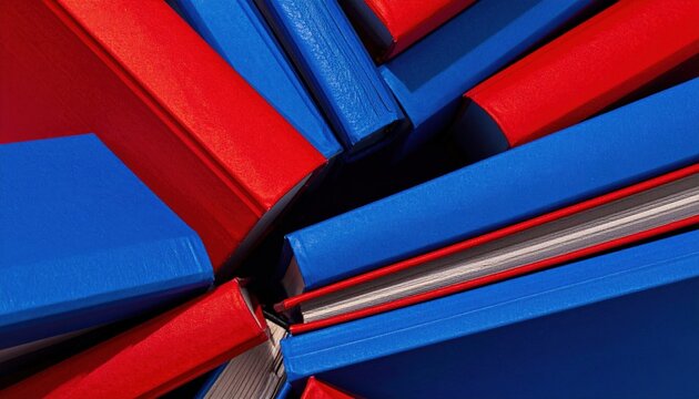 Abstract Arrangement Of Stacked Red And Blue Books - Powered by Adobe