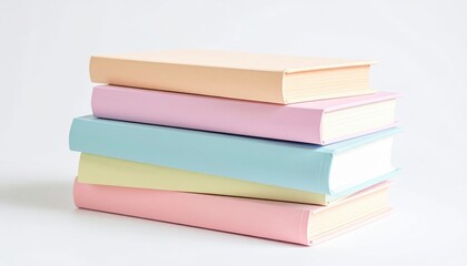 Pastel Colored Books Stacked on White Background